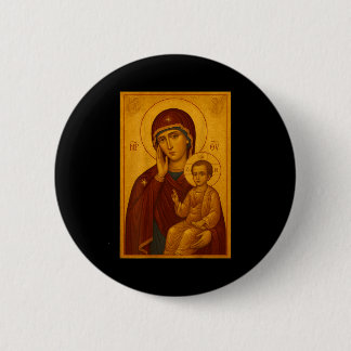 Orthodox Icon Of Theotokos And Baby Jesus Christ  Button