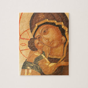Orthodox Icon of Virgin Mary and Baby Jesus Jigsaw Puzzle