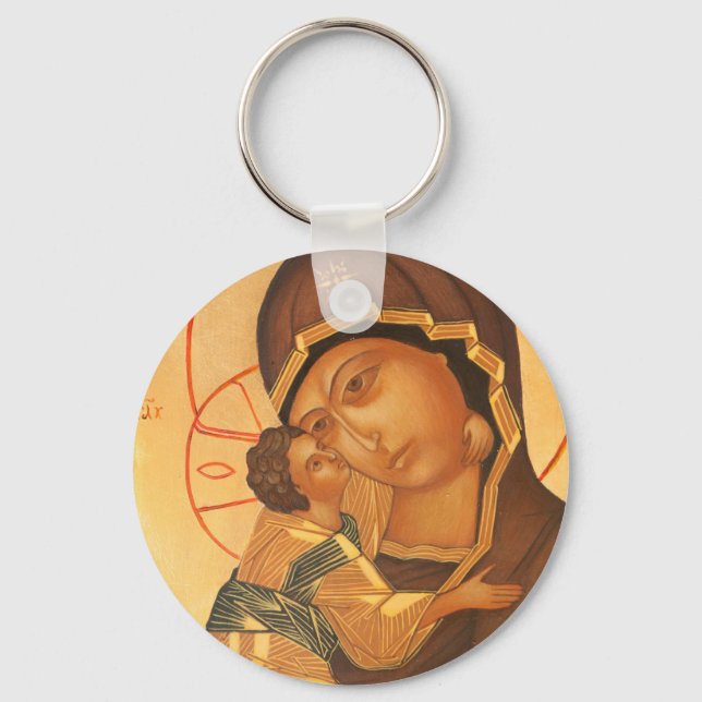 Orthodox Icon of Virgin Mary and Baby Jesus Keychain (Front)