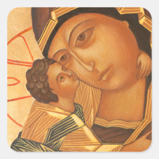 Orthodox Icon of Virgin Mary and Baby Jesus Square Sticker