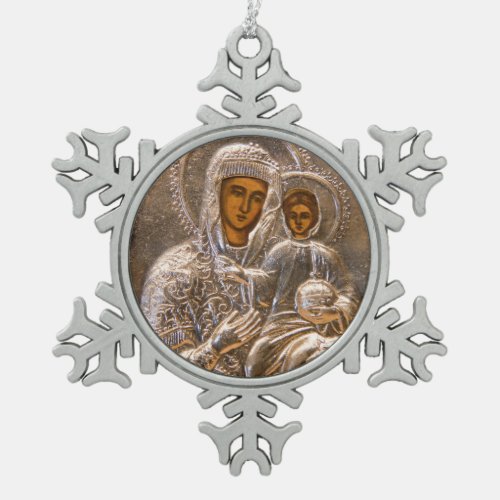 Orthodox icon snowflake pewter christmas ornament