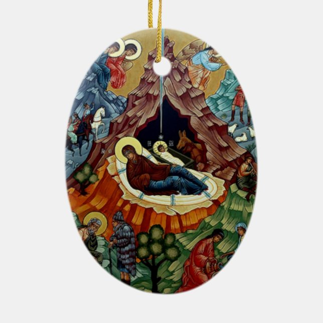 Orthodox Nativity Icon Christmas Ornament (Back)