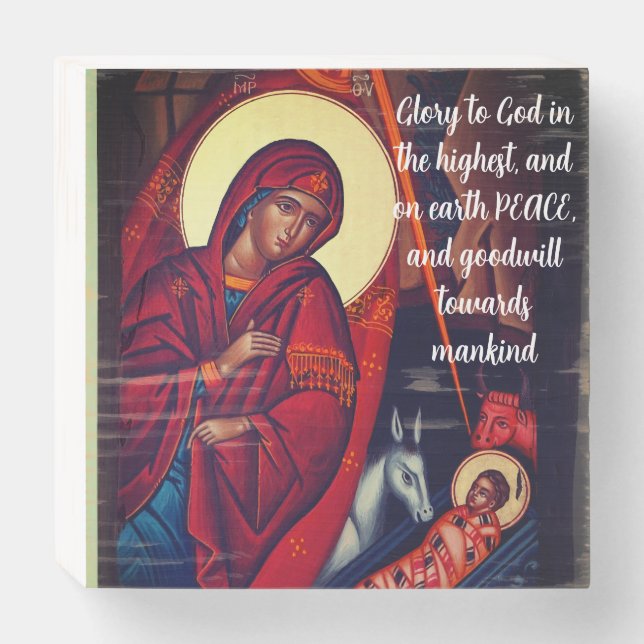 Orthodox Nativity Scene Wood Box Sign (Front Horizontal)