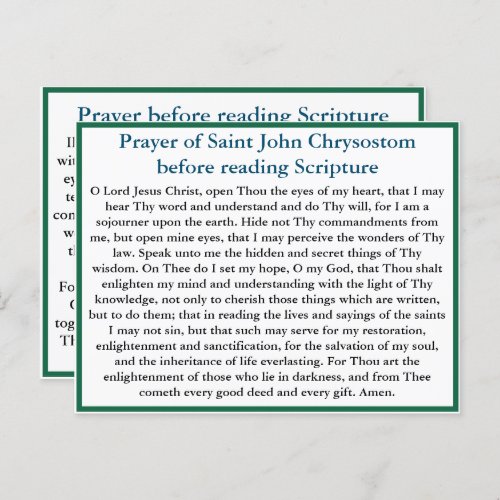 Orthodox prayer before reading scripture card