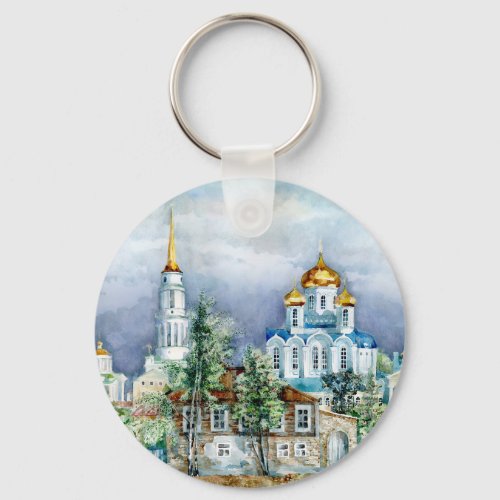 OrthodoxSmall city Zadonsk aquarelle Keychain