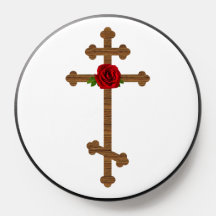 Orthodox Wood Cross Red Rose