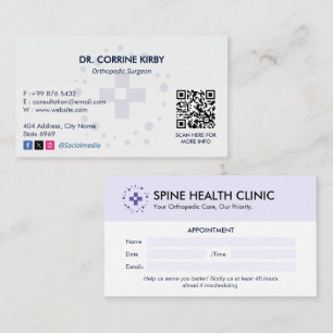 Orthopedic Clinic Business Clean Appointment Business Card