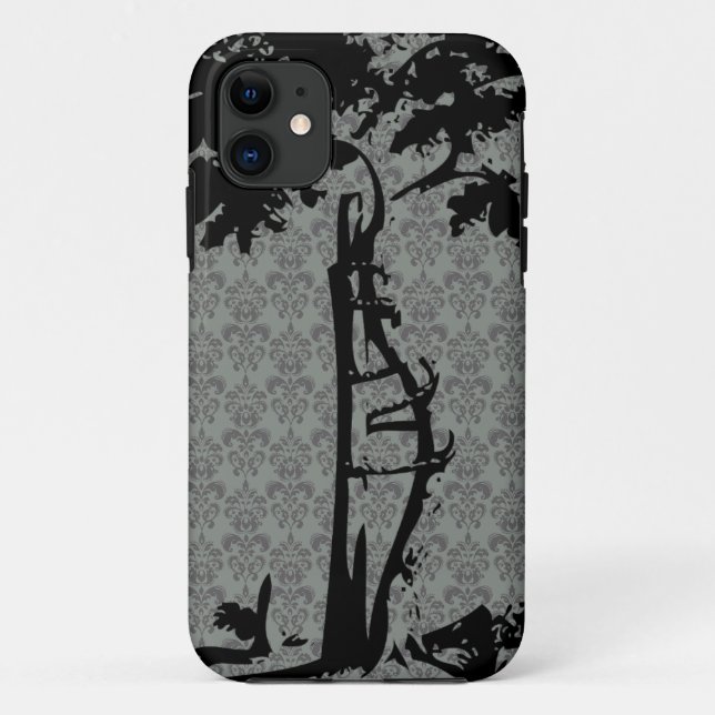 Orthopedic Crooked Tree on Gray Damask Case-Mate iPhone Case (Back)