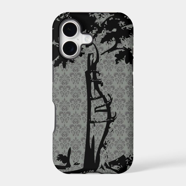 Orthopedic Crooked Tree on Gray Damask Case-Mate iPhone Case (Back)