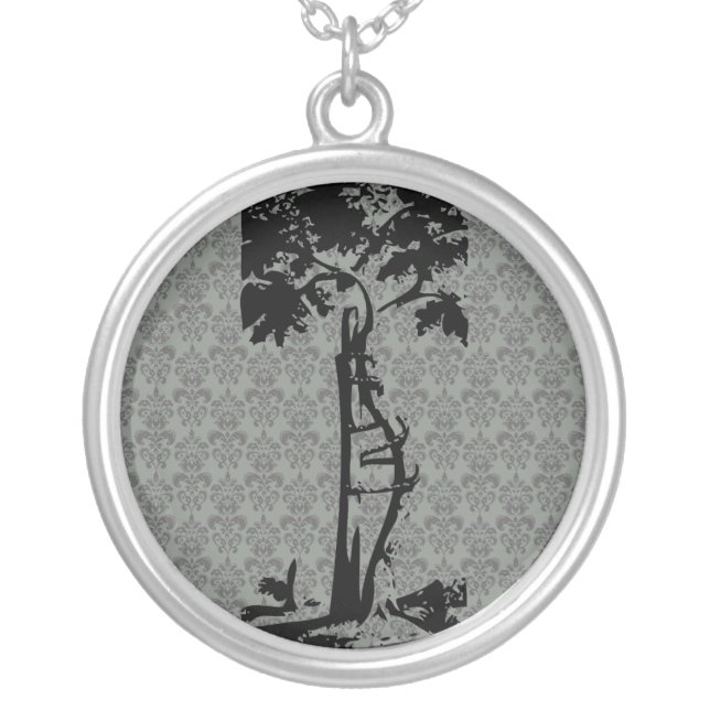 Orthopedic Crooked Tree on Light Damask Silver Plated Necklace (Front)