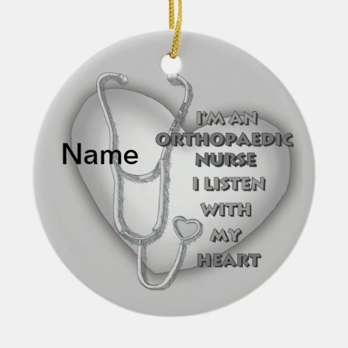 Orthopedic Nurse Gray Heart custom name Ceramic Ornament