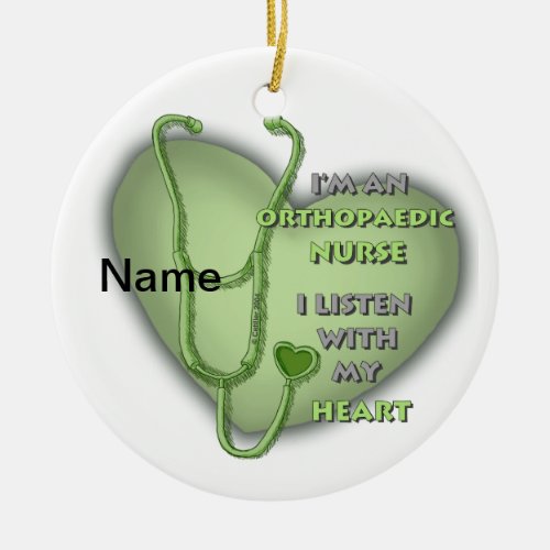 Orthopedic Nurse Green Heart custom name Ceramic Ornament