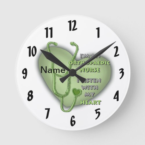 Orthopedic Nurse Green Heart custom name Round Clock