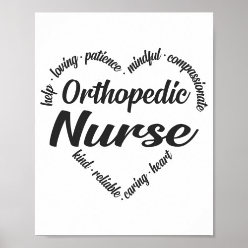 Orthopedic Nurse Heart Word Cloud Poster
