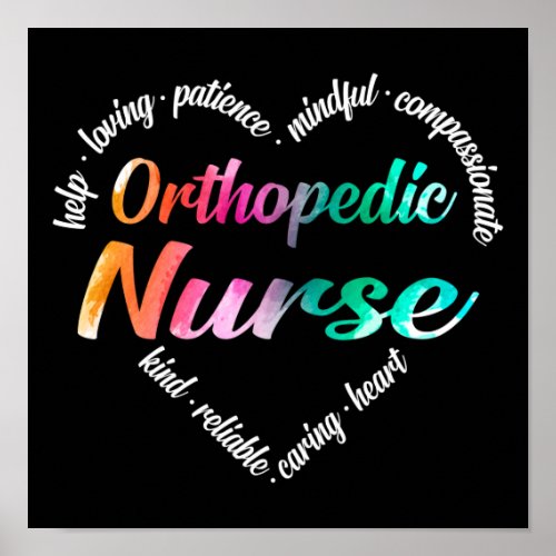 Orthopedic Nurse Heart Word Cloud Watercolor Poster