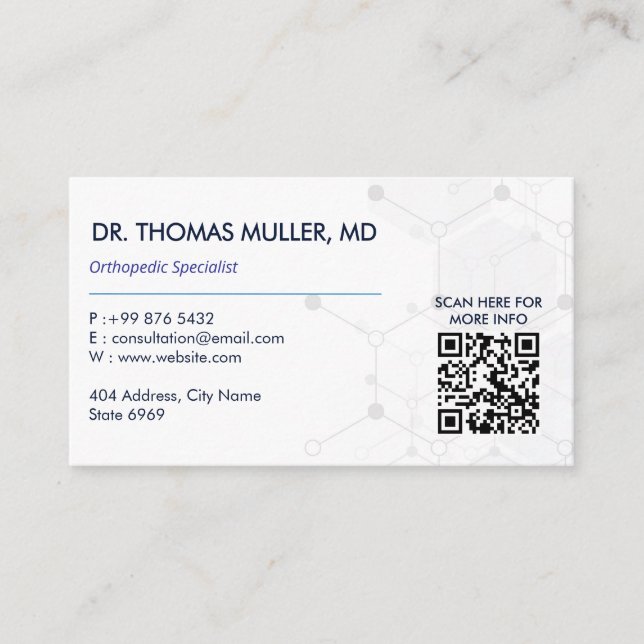 Orthopedic Recovery Business | White Barcode Business Card (Front)