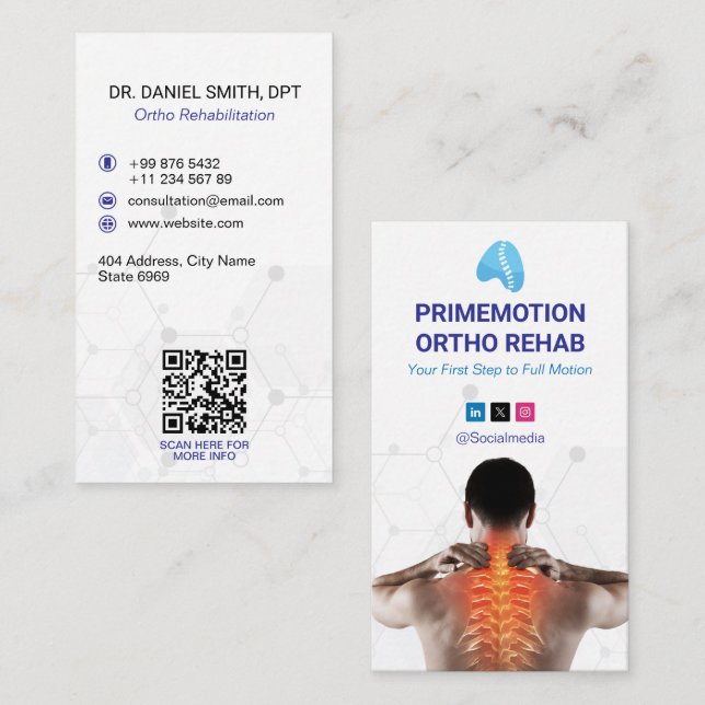 Orthopedic Rehab Clinic | Modern White Business Card (Front/Back)