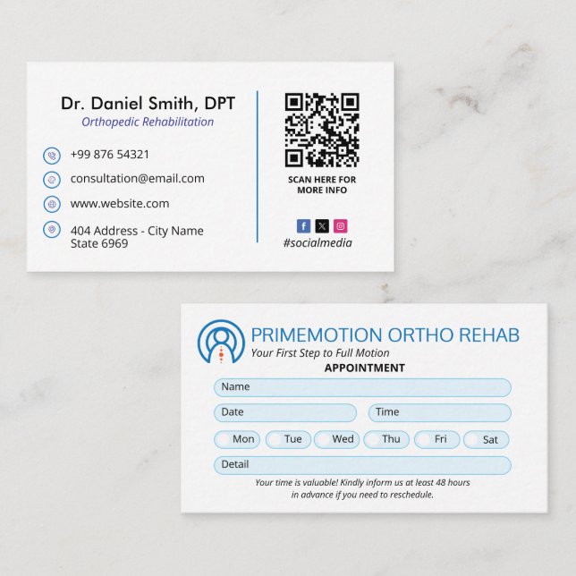 Orthopedic Rehabilitation Business | Appointment  Card (Front/Back)