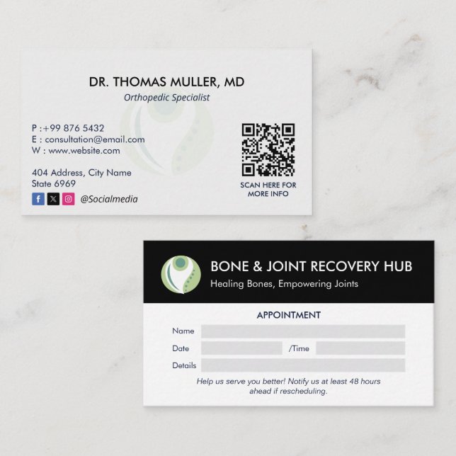 Orthopedic Specialis Business | Modern Appointment Card (Front/Back)