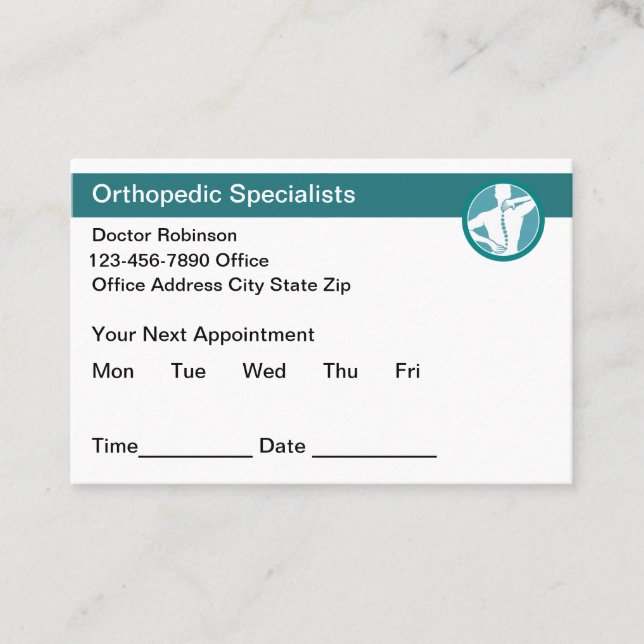 Orthopedic Specialist Medical Appointment Cards  (Front)