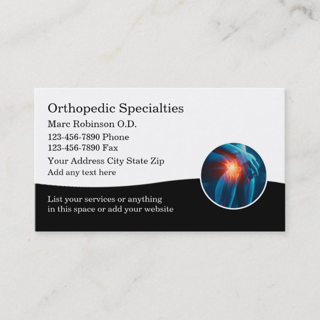 Orthopedic Specialist Medical Business Cards (Front)