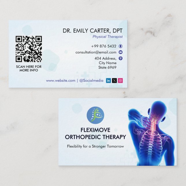 Orthopedic Therapy Clinic | Modern White Business Card (Front/Back)