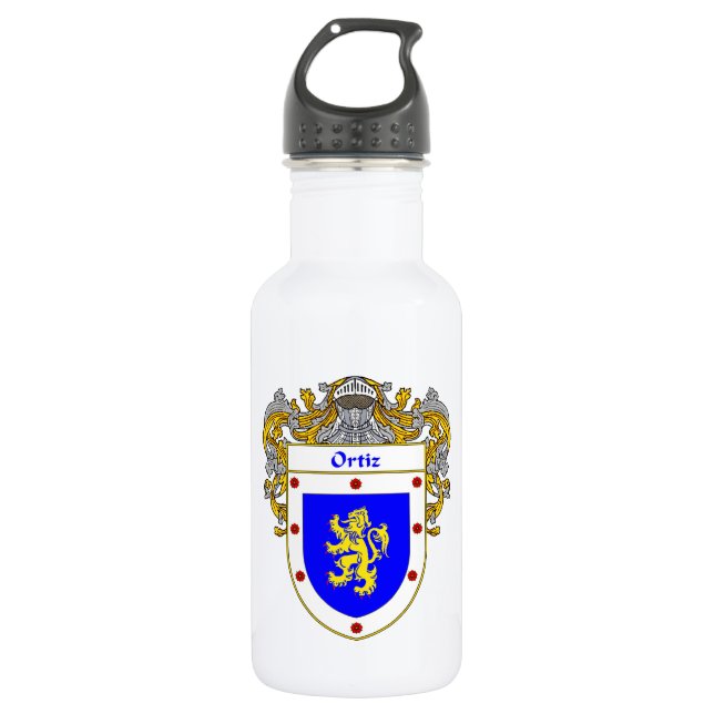 Ortiz Coat of Arms/Family Crest Water Bottle (Front)