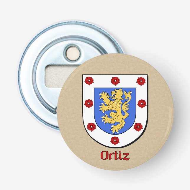Ortiz Heraldic Arms on Parchment Style Back Bottle Opener (Front)