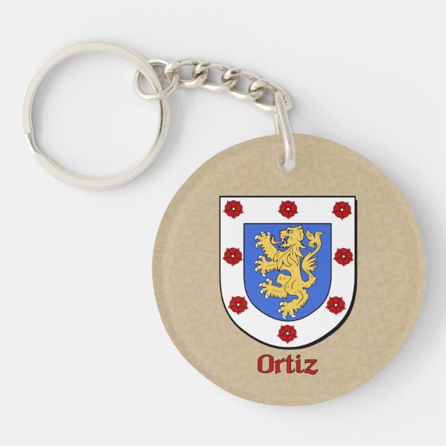 Ortiz Historical Shield with Flag of Mexico Keychain (Front)