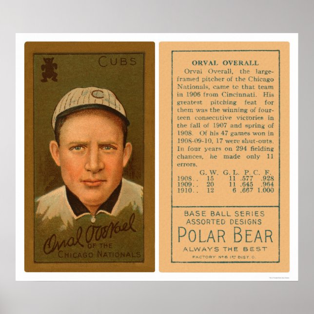 Orval Overall Cubs Baseball 1911 Poster (Front)