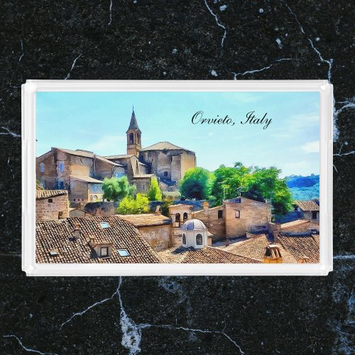 Orvieto Italy Hillside with Orvieto Text Acrylic Tray