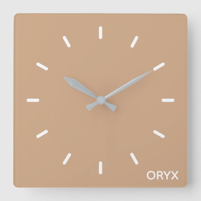 Oryx brown beige color name square wall clock (Front)