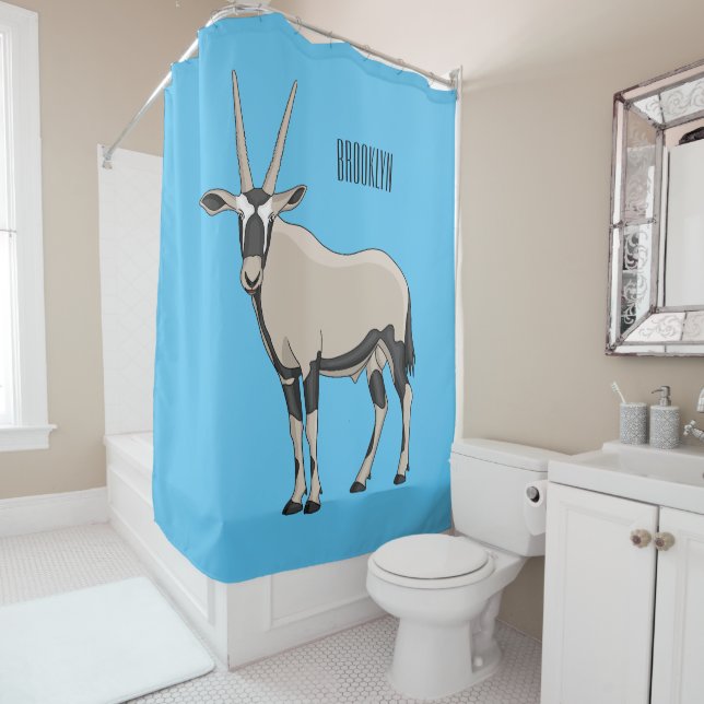 Oryx cartoon illustration shower curtain (In Situ)