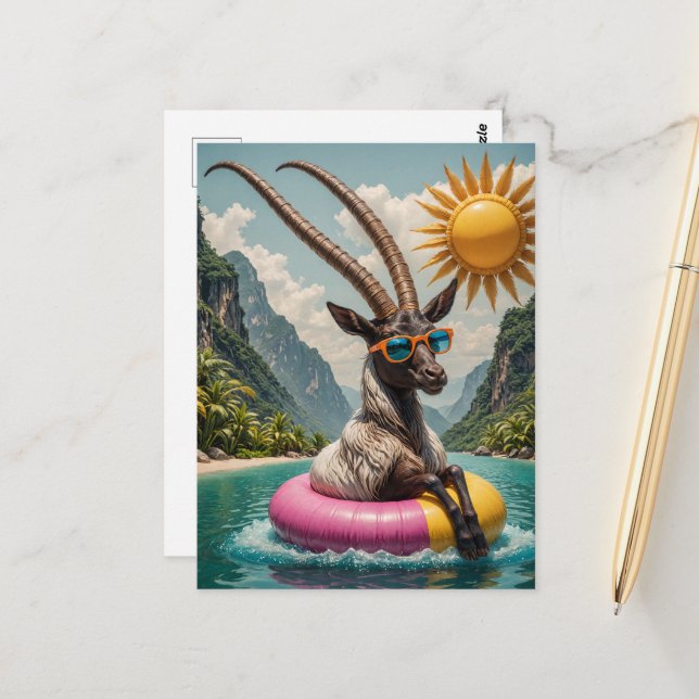 Oryx in Sunglasses enjoys Float Trip Postcard (Front/Back In Situ)