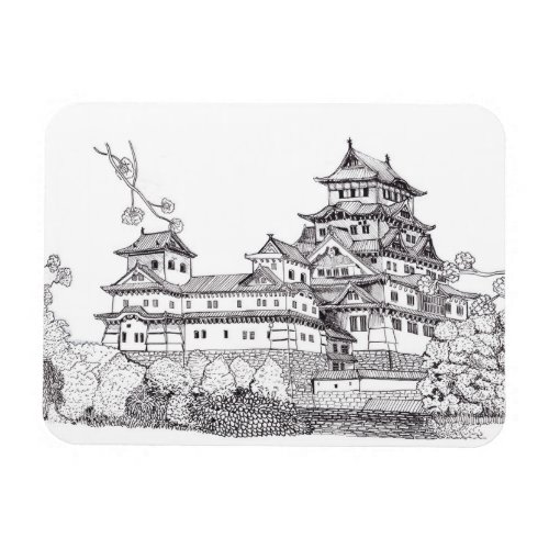 Osaka Castle Japan Black White Illustration Magnet