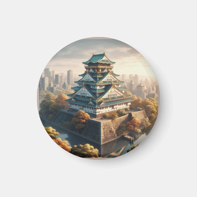 Osaka Castle Japan Landscape Vintage Travel Magnet (Front)