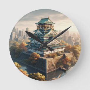 Osaka Castle Japan Landscape Vintage Travel Round Clock