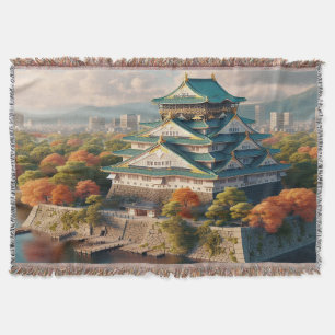 Osaka Castle Japan Landscape Vintage Travel Throw Blanket