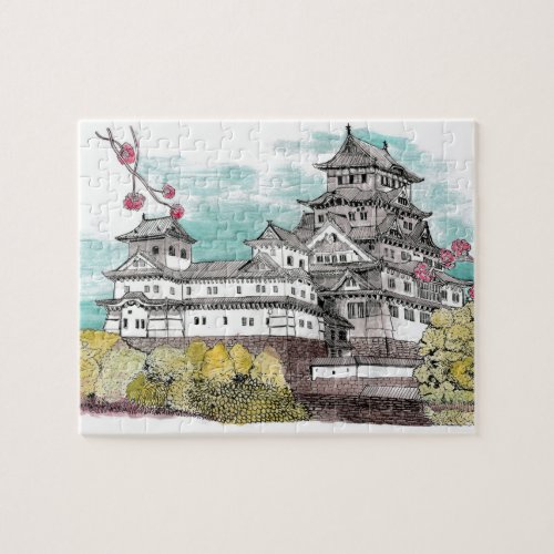 Osaka Castle Japan Watercolor Illustration Jigsaw Puzzle