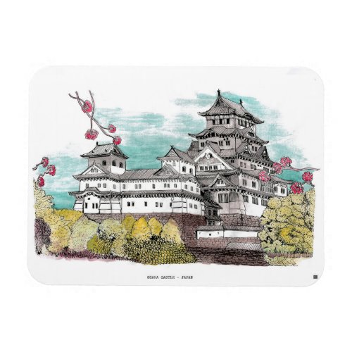 Osaka Castle Japan Watercolor Illustration Magnet