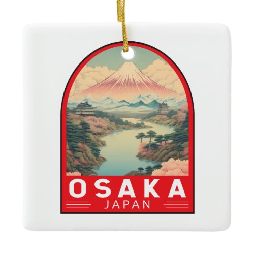 Osaka Japan Mount Fuji Travel Art Emblem Ceramic Ornament