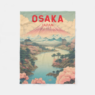 Osaka Japan Mount Fuji Travel Art Vintage Fleece Blanket
