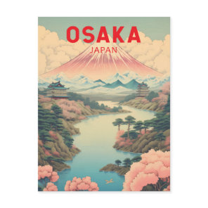 Osaka Japan Mount Fuji Travel Art Vintage Postcard