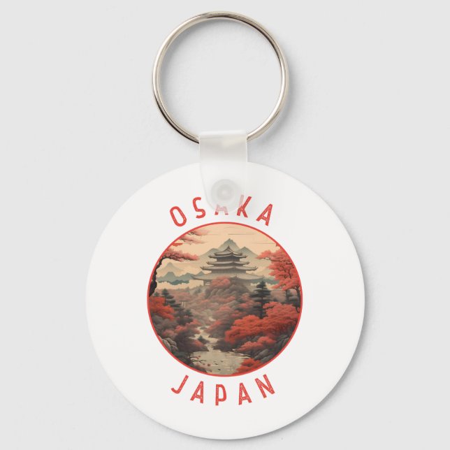 Osaka Japan Retro Distressed Circle Keychain (Front)