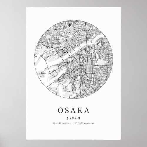 Osaka Japan Street Layout Map Poster