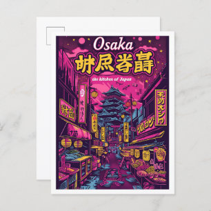 Osaka Japan Vintage Art Travel Illustration Postcard