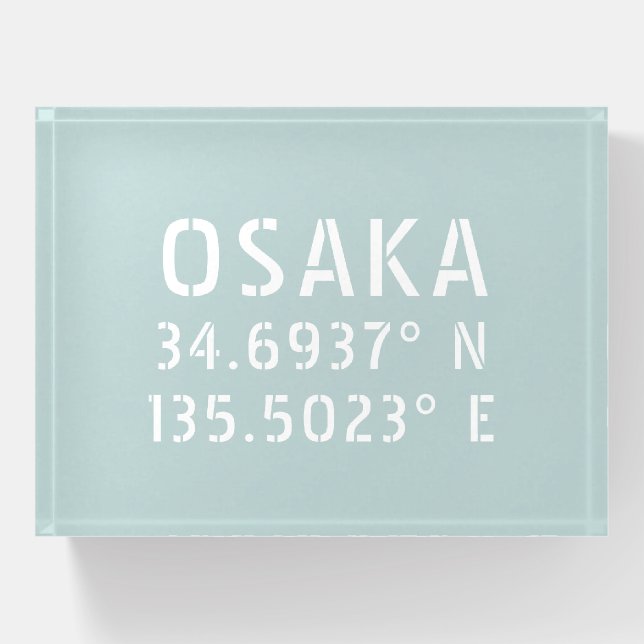 Osaka Latitude & Longitude Coordinates Paperweight (Front)