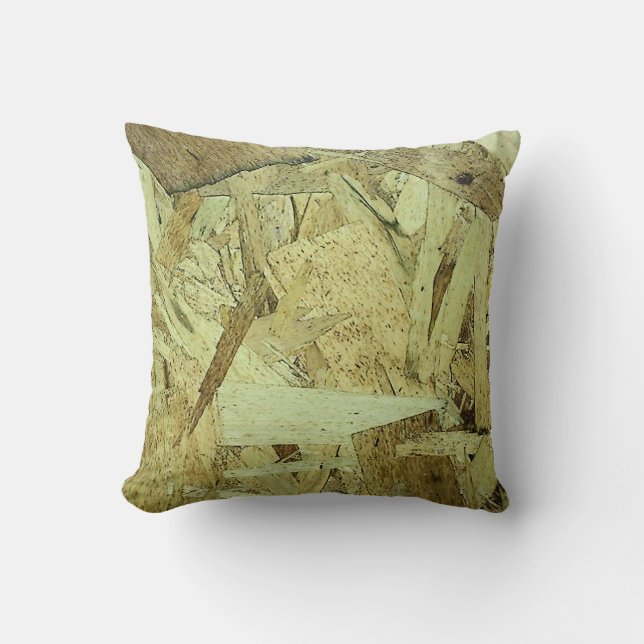 OSB Chip Board Plywood Throw Pillow (Front)