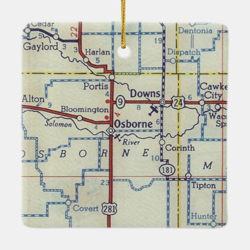 Osborne Kansas Vintage Map Ceramic Ornament