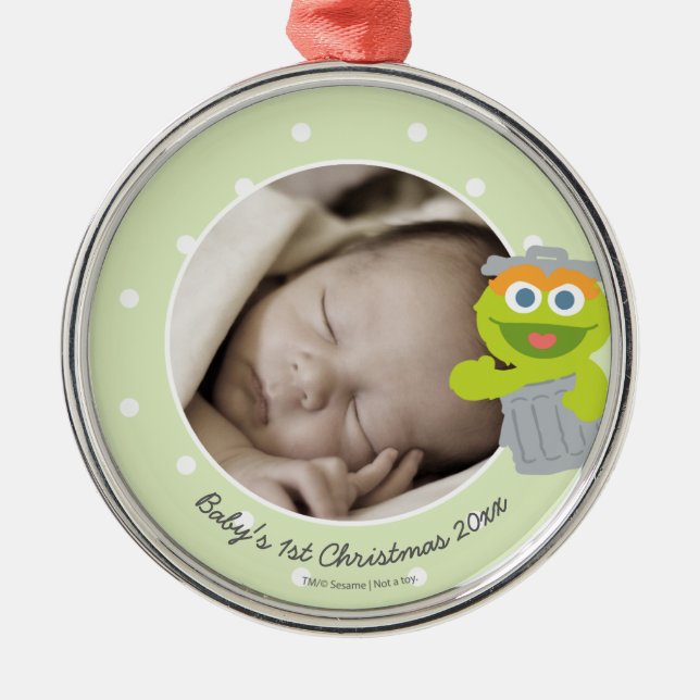 Oscar | Baby's First Christmas - Add Your Name Metal Ornament (Front)